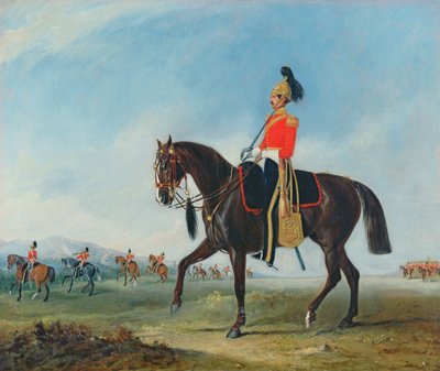 Portrait of an Officer of the 3rd Dragoon Guards with Other Members of the Regiment Beyond by John E. Ferneley